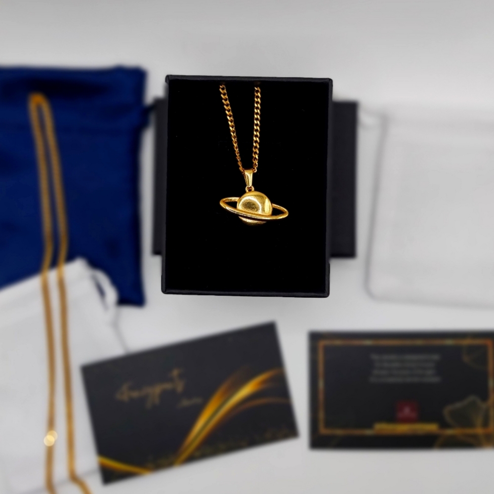 18K Gold Plated 🪐 Saturn Planet Pendant and 18K Gold Plated Miami Cuban Link